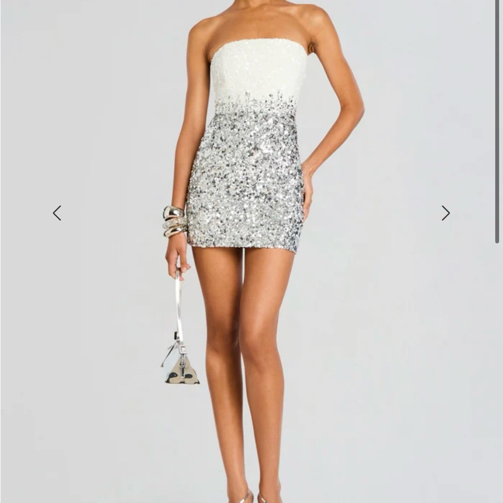Glamorous Strapless White and Silver Sequin Dress